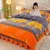 Cozy Flannel 230g Milk Velvet Printed Bed Set with Skirt - New Autumn/Winter Collection, Hot Seller
