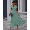 Sommerkleid für Damen, kleines Blumenmuster, V-Ausschnitt, Strickjacke, Träger, kurze Ärmel, böhmisches Big Swing-Urlaubskleid