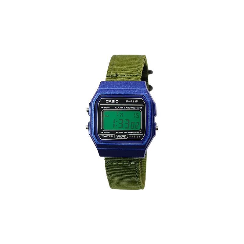 CASIO Customized watch modified series green mirror blue resin case classic retro small square watch F-91WM-2A F-91WM-2A(Watch5-GaiZhuang-TeSheLvJia)