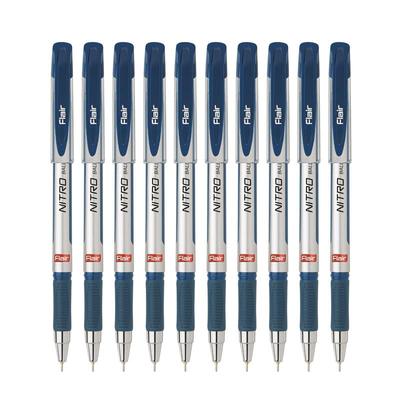 FLAIR Nitro 0.7mm Blue Ink Ball Pen Pack of 1 X 10 Pcs | Smooth Writing for Office, Home & School Use