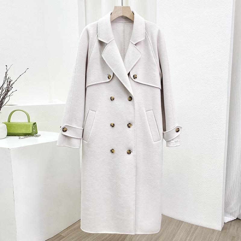 

Двустороннее кашемировое пальто, осенне-зимний костюм из новой шерсти на шнуровке с твидовым пальто для женщин M