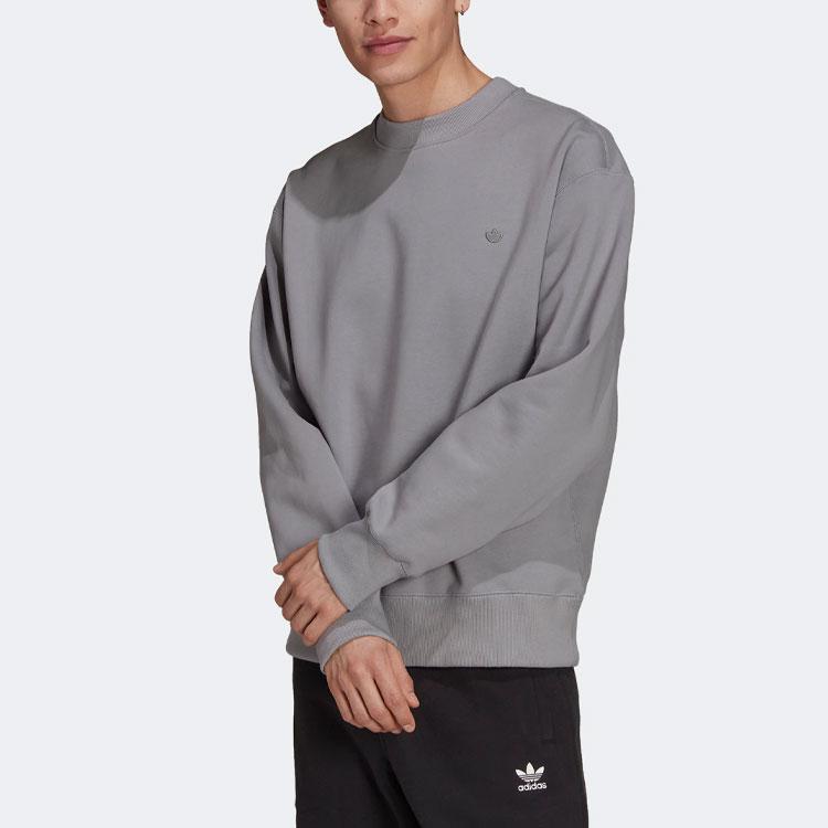 Adidas Originals C Crew Logo Micro Badge Solid Color Round Neck Pullover Casual Sweatshirt Men Sweatshirt Gray H09175