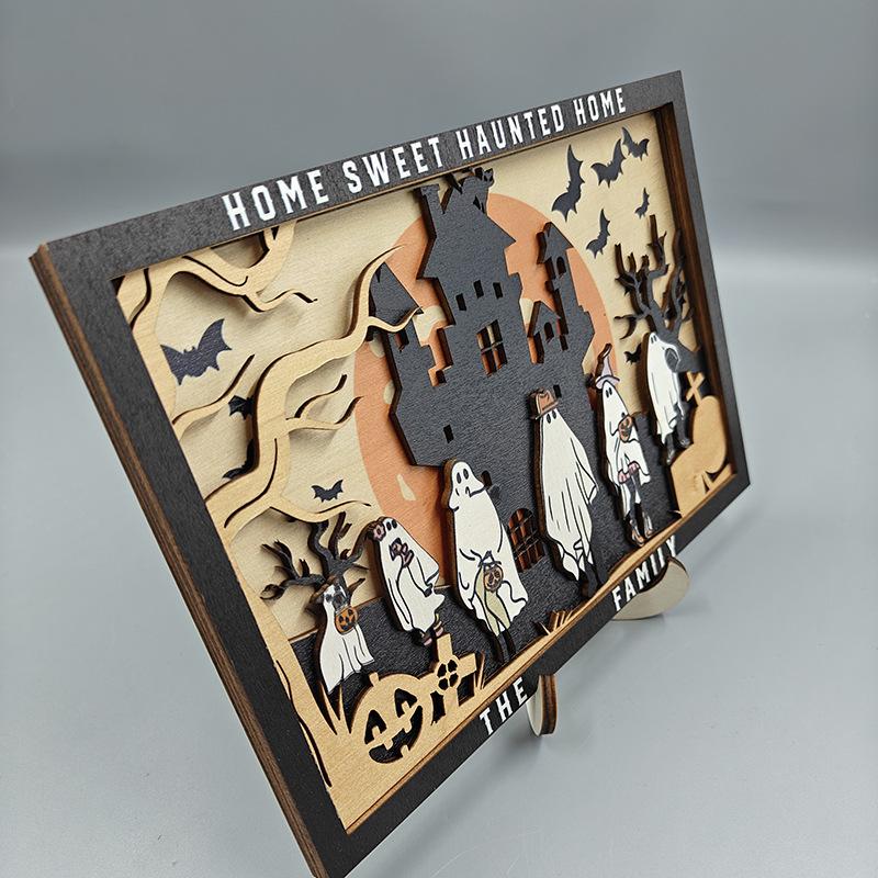 Halloween Wooden Crafts Three-dimensional Ghost Tabletop Decoration Decoration Holiday Atmosphere Ghost Castle Decoration