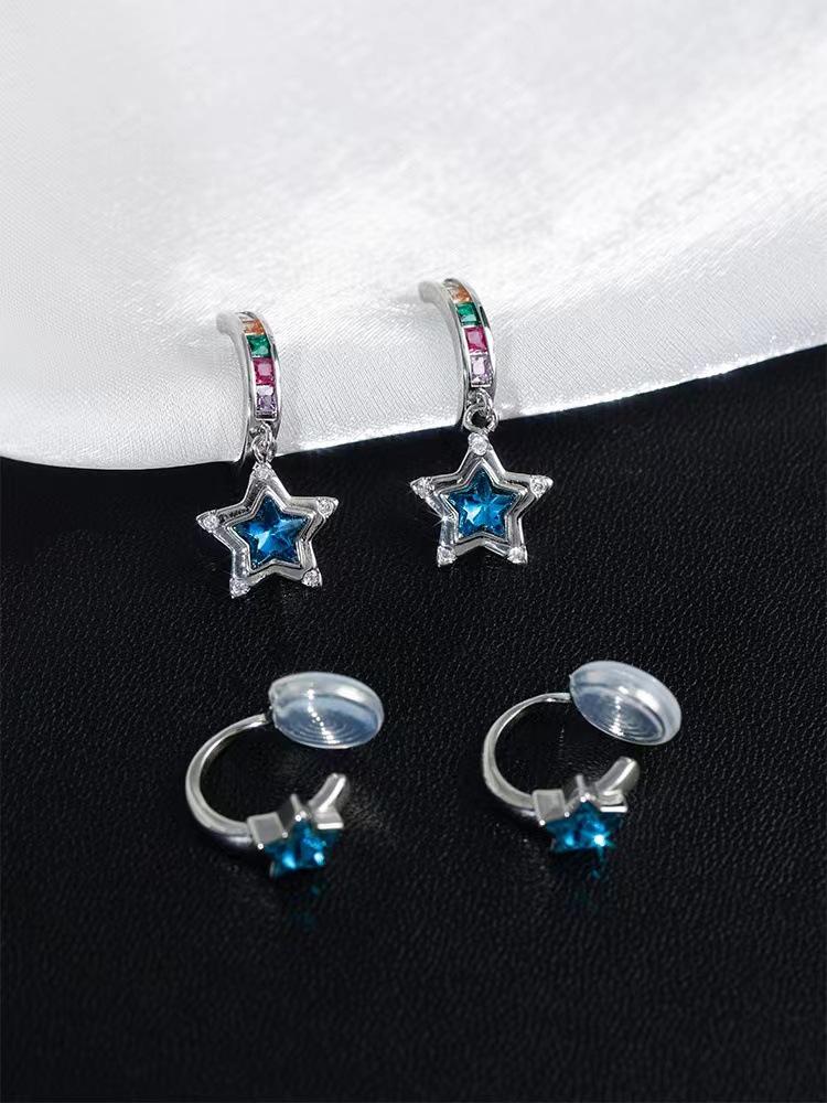 

Асимметричный клипс для уха в виде звезды из циркона синего цвета - Безболезненные женские украшения, 2023