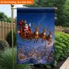 2D Flat, 2D Flat Printing Garden Flag 1pc, Santa Rides Sleigh Above Village Durable Single-Sided Print Yard Flag, Garden & Home Holiday Decoration, 29