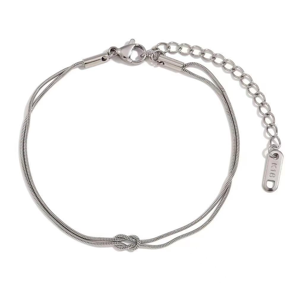Elegant Titanium Steel Knotted Snake Bone Double Layer Bracelet for Women