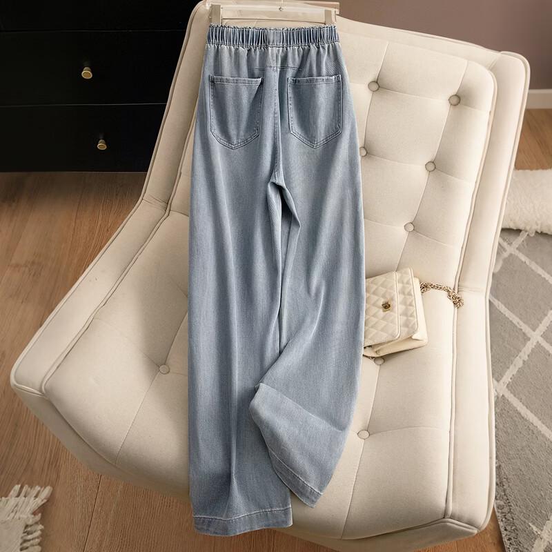 Women's Elastic Waist Lyocell Blend Washed Straight-Leg Jeans