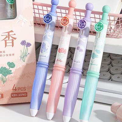4 Stück Hübsches Blume Gelstifte Set, Pinch-Griff Kamelie Floral Rosa Schleife Stern Traum Clip 0,5 mm Schwarze Farbe Tinte zum Schreiben