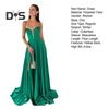 Lady Evening Dress Low-cut Collarless Lace-up Hollow Back Sleeveless Pleated Spaghetti Strap Floor Length Maxi Dress Slim Fit High Slit Solid Color