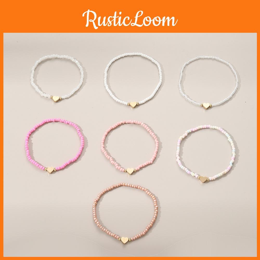 Girls Heart Shape Beaded Bracelets Set With Glass Material For Gift And Anniversary Celebrations