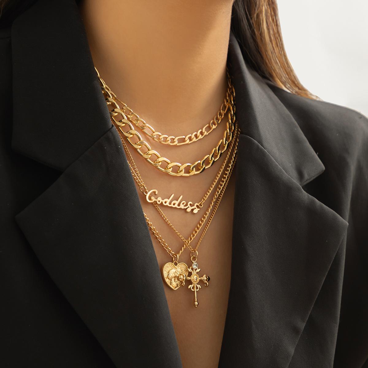 

Аксессуары, персонализированные ретро цепочки с буквами, ретро многослойные рельефные колье с крестом и портретом