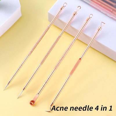 4pcs Stainless Steel Acne Blackhead Removal Kit Acne Blemish Pimple Extractor Remover Needles Face Skin Care Cleaning Tools