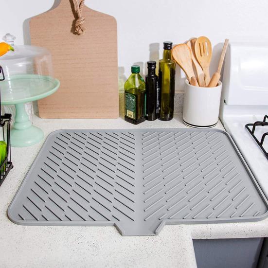 Silicone Drain Mat Quick-Drying Design Raised Ridges Bottom Slope Dish Drainer Kitchen Dining Room Sink Organizer Mat