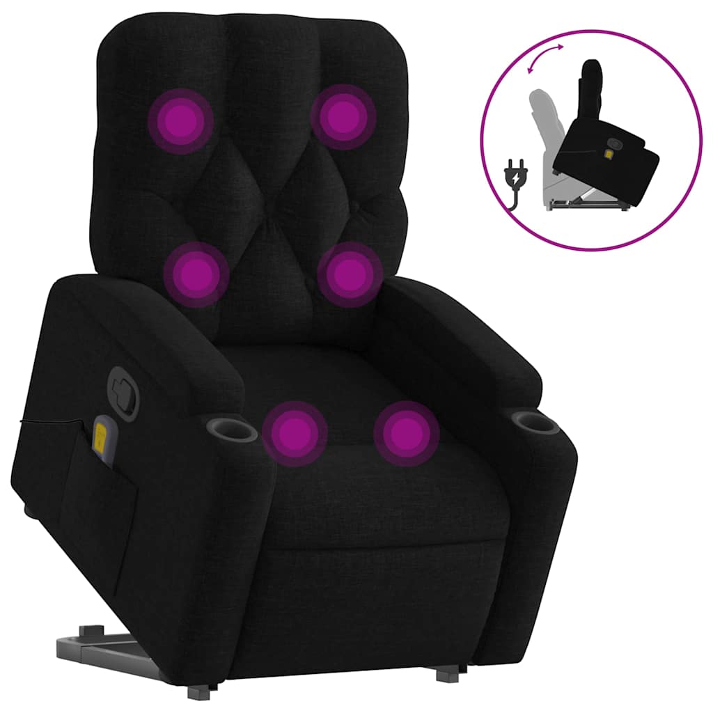 Massage Recliner with Rising Function Black Fabric