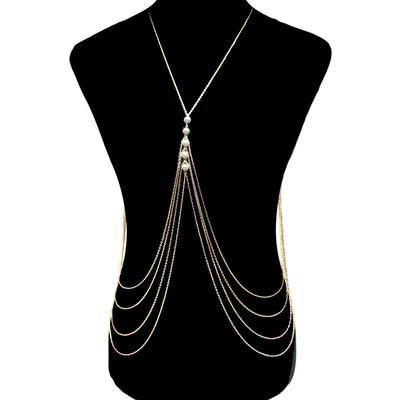 Exaggerated Multi-Layer Tassel Pearl Body Chain Necklace - European & American Style S009