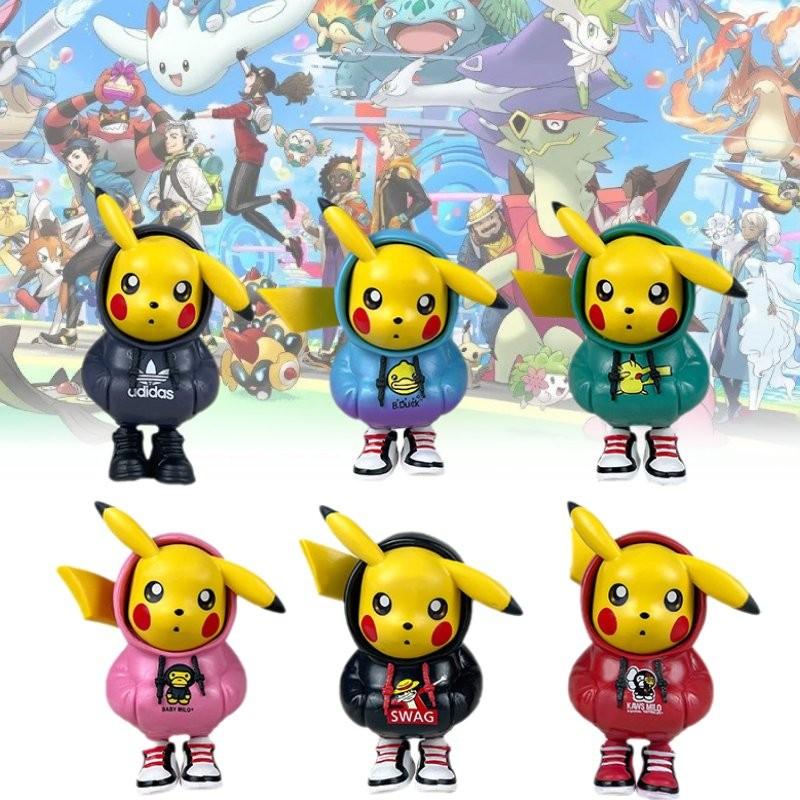 6pcs Hoodie Pikachu Pvc Toy Model Desktop Decoration Christmas Gifts