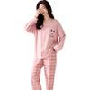 Yiershuang Women's Spring Autumn Cotton Soft Pullover Long Sleeve Printed Plaid Pajama Set Loose Casual Homewear Suitable for Outdoor Wear