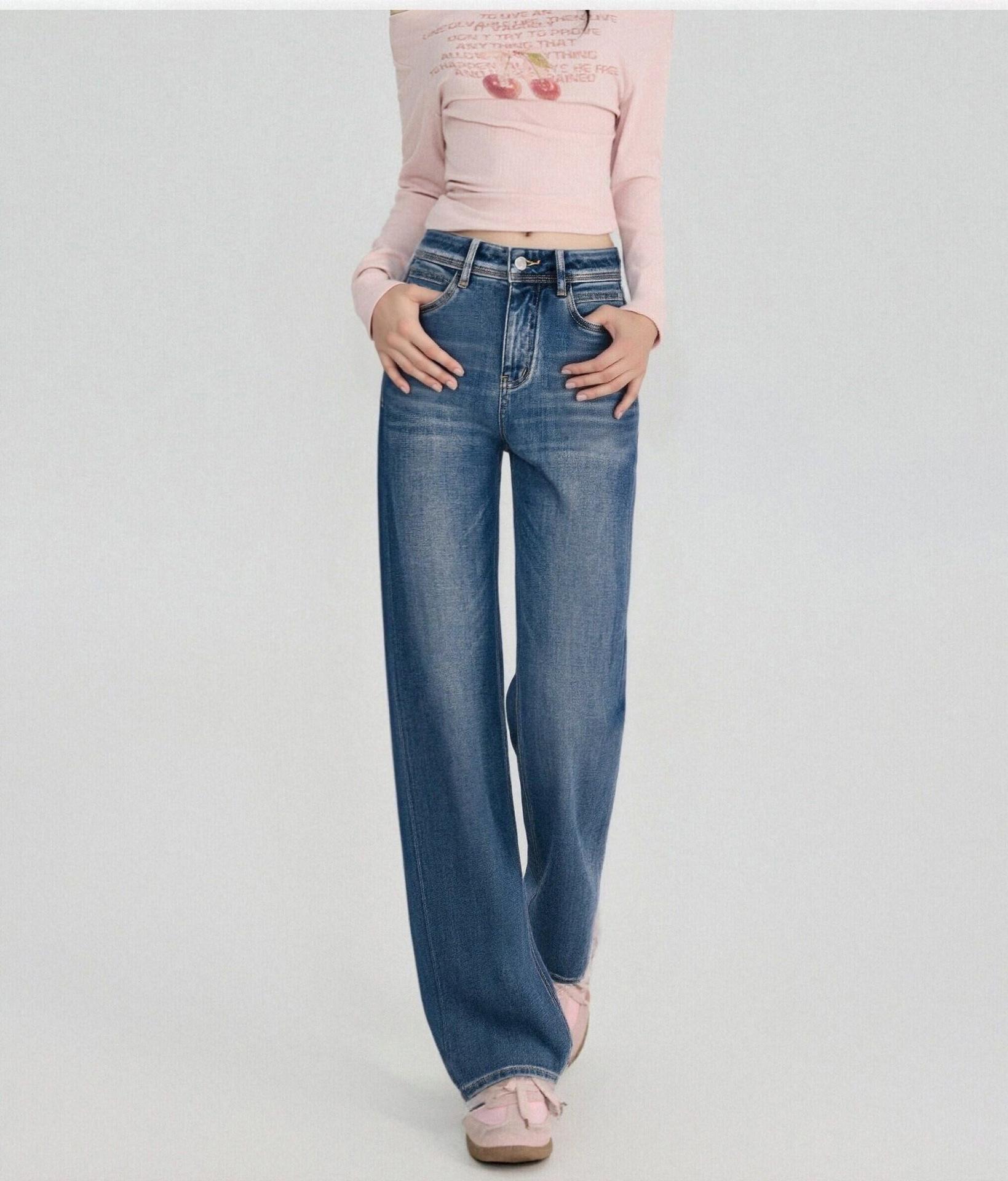 2026 Spring Women s Slimming Wide-Leg Jeans with Four-Way Stretch and Loose Texture XL синий