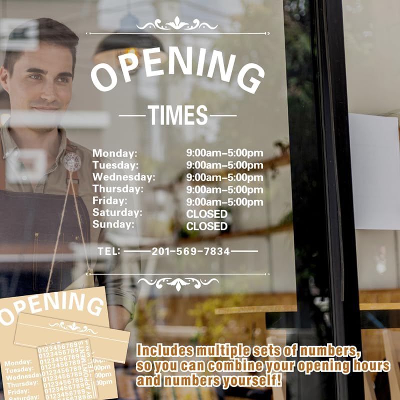 Business Hours Window Decal Business Hours Sign for Glass Door Changeable Store Hours Signs Decals Open Closed Signs Decal for Business Coffee Shop