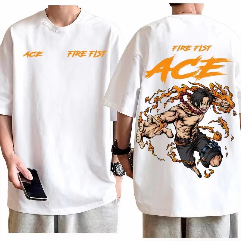 One Piece Portgas D Ace Fire Fist Tshirt Men 100 Cotton Anime Graphic Tee Crew Neck Short Sleeve Classic Casual Daily Top 4XL