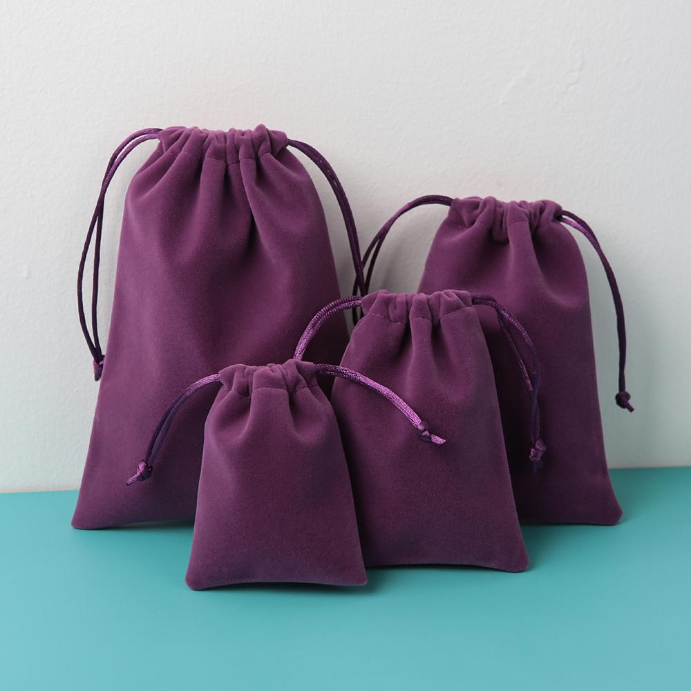 50Pcs Personalized Logo Beige Jewelry Drawstring Bag Thick Velvet Pouch Boutique Cosmetic Wedding Favors Candy Organizer Pockets