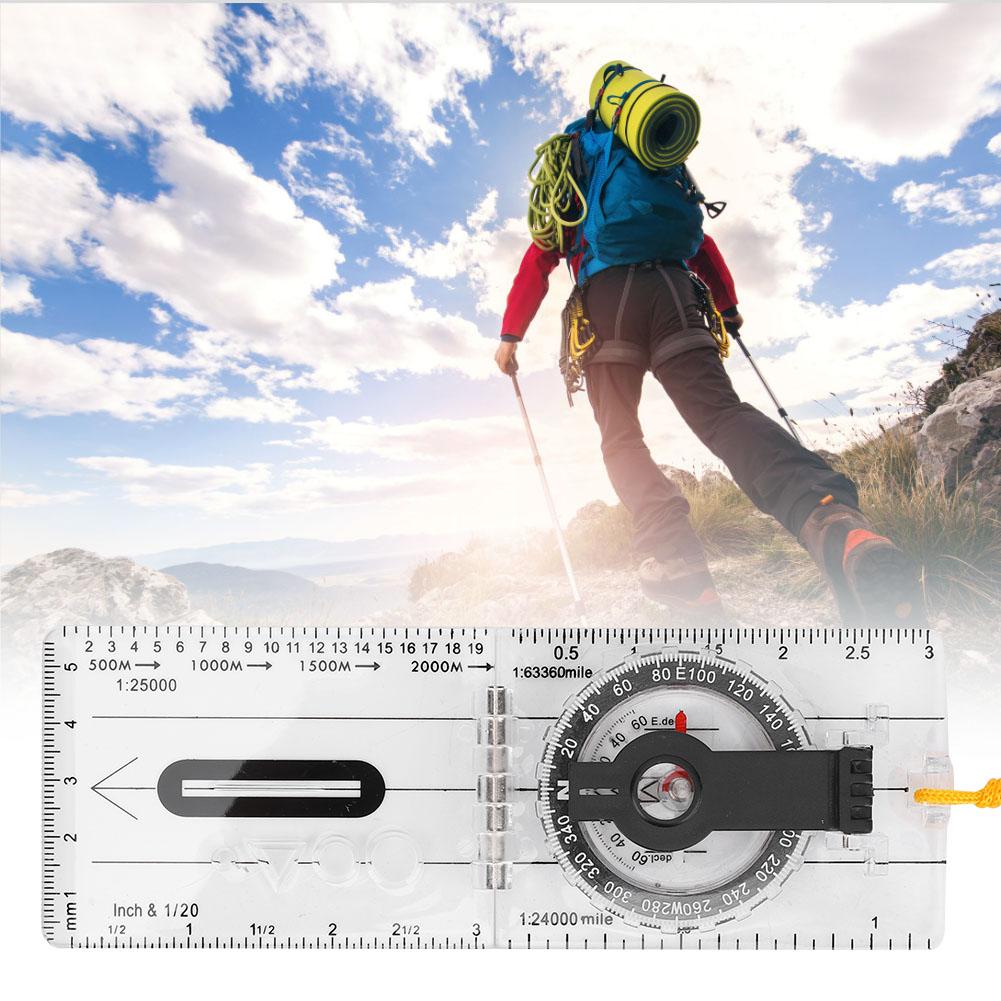 Bússola de mapa dobrável multifuncional transparente acrílico ferramenta ao ar livre para acampamento caminhadas