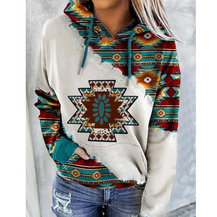 2026 Autumn/Winter Women's Ethnic Style Print Sweatshirt - European & American Fashion