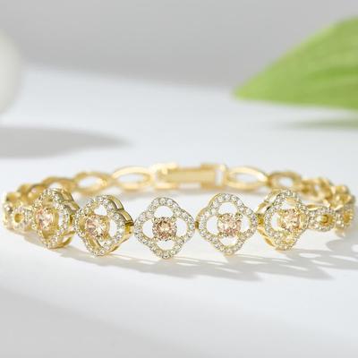 Elegant 18K Gold Plated Zircon Floral Bracelet Luxury Copper Base Jewelry for Women