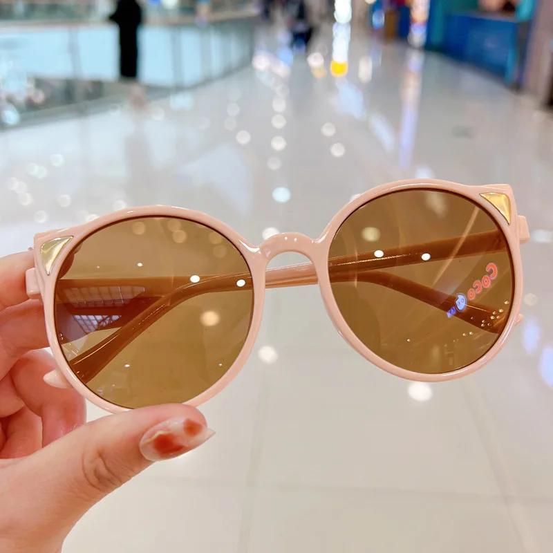 Fashion Fashionable Trendy Cat Ear Sunglasses for Kids Children Round Frame UV Protection Sun Glasses Boys Girls Summer Outdoor Eyewear