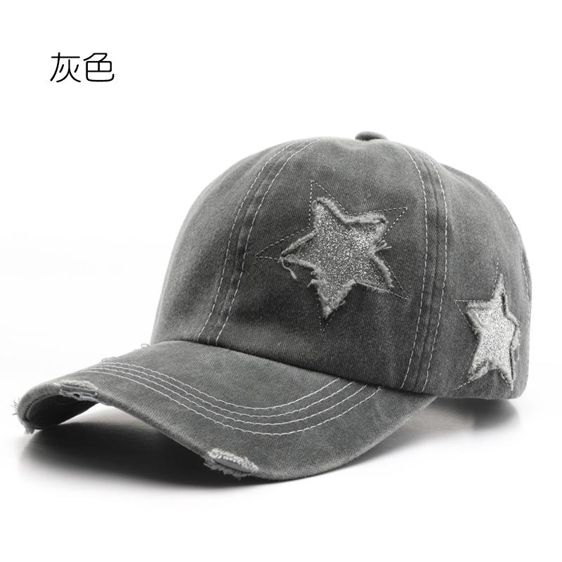 Vintage Star Embroidery Baseball Cap Adjustable Outdoor Snapback Hat Washed Cotton Hollow Out Tail High Ponytail Hip Hop Hats