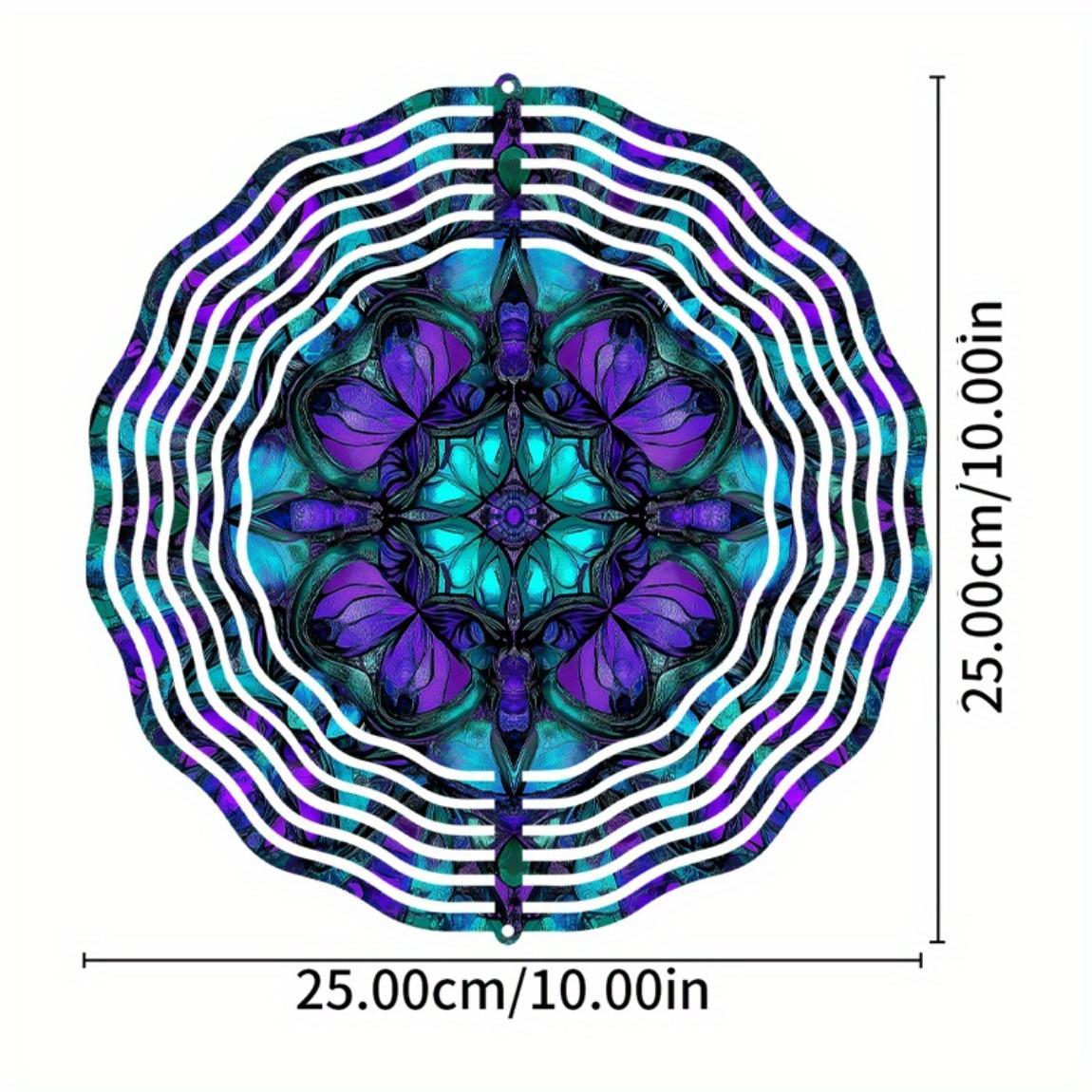 

10-дюймовый мандала-ветроуловитель, яркий синий, фиолетовый, бирюзовый, металлический художественный декор для сада, патио, балкона, уличный подвесной орнамент, подарок для друзей, семьи 01A
