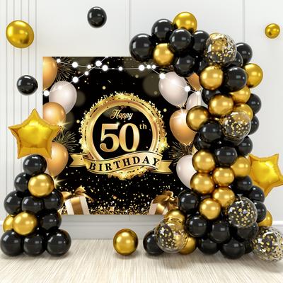 Fond de toile de fond bannière Joyeux 50e Anniversaire Pour Homme Serviette Ballon Rideau de Porte 50 Ans Anniversaire Décoration Fête 50e Anniversaire