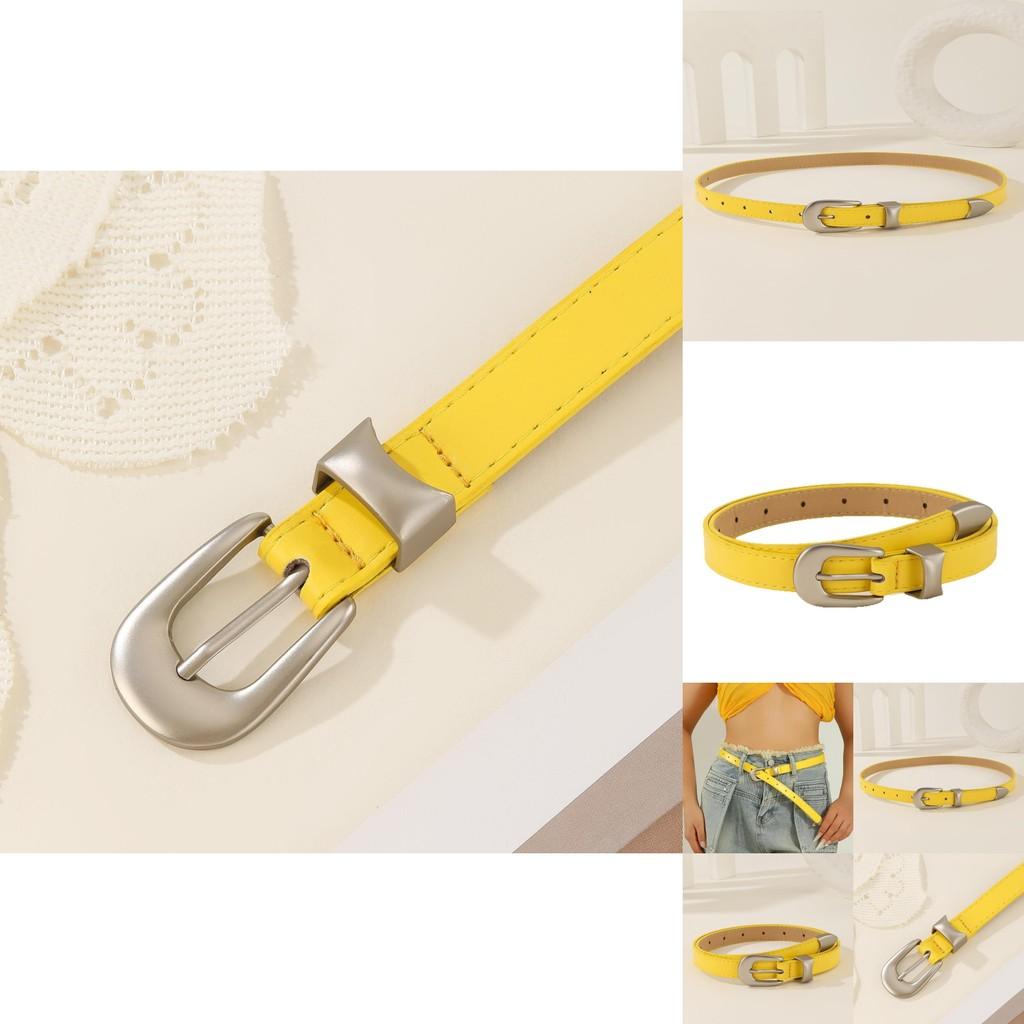 Simple Solid Color Metal Buckle Decoration Women Casual Belt For Denim Outfits