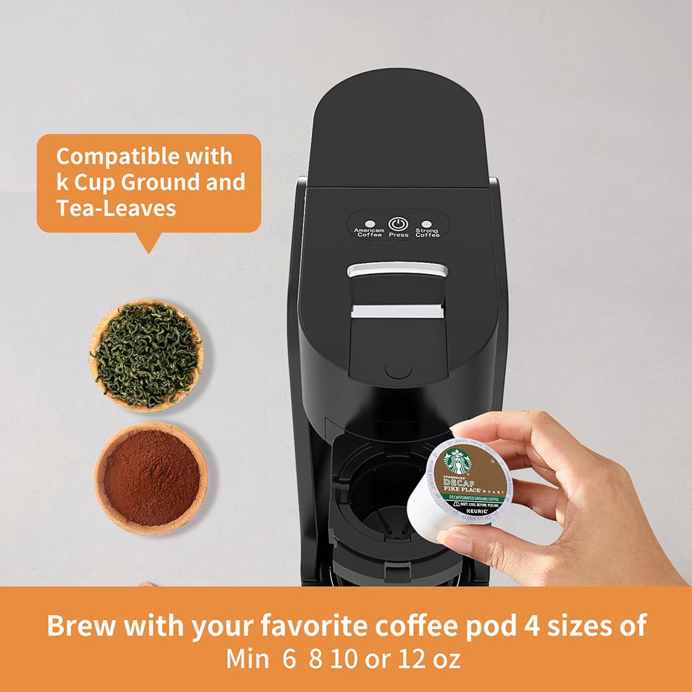 350ML Single Serve K Capsule Coffee Maker Black Coffee Machine for K-Pod & Ground Coffee Tea