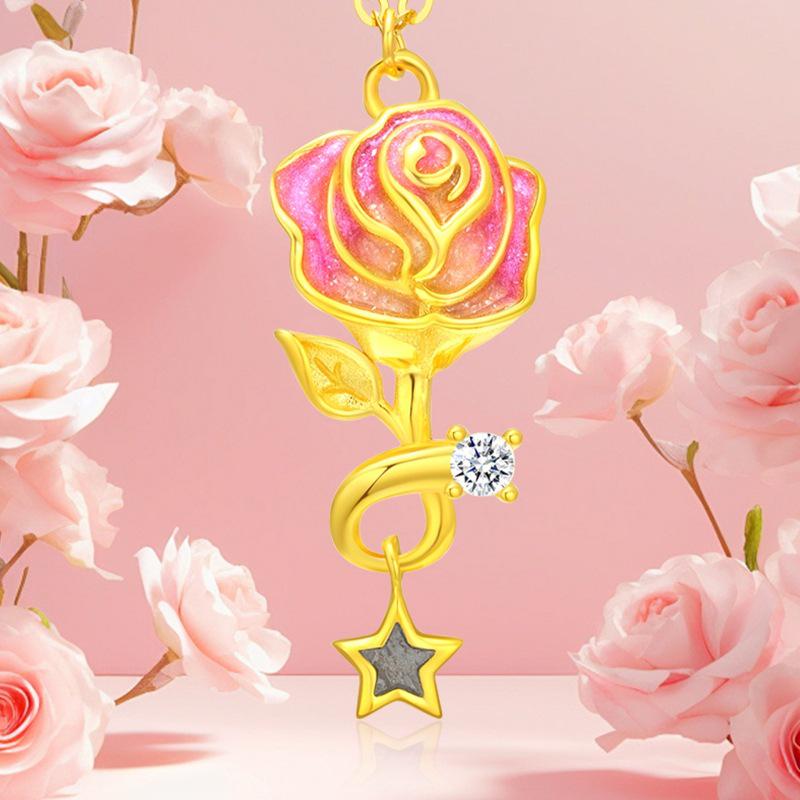 

Starry Rose Enamel & Luminous Sterling Silver Necklace - Women s Qixi Valentine s Day Gift S925 Silver