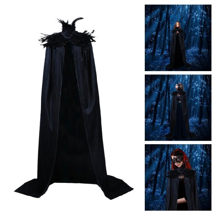 Feather Collar Cloak Halloween Cloak Long Cape Vampires Cape Halloween Costumes Cape for Witch Cosplay