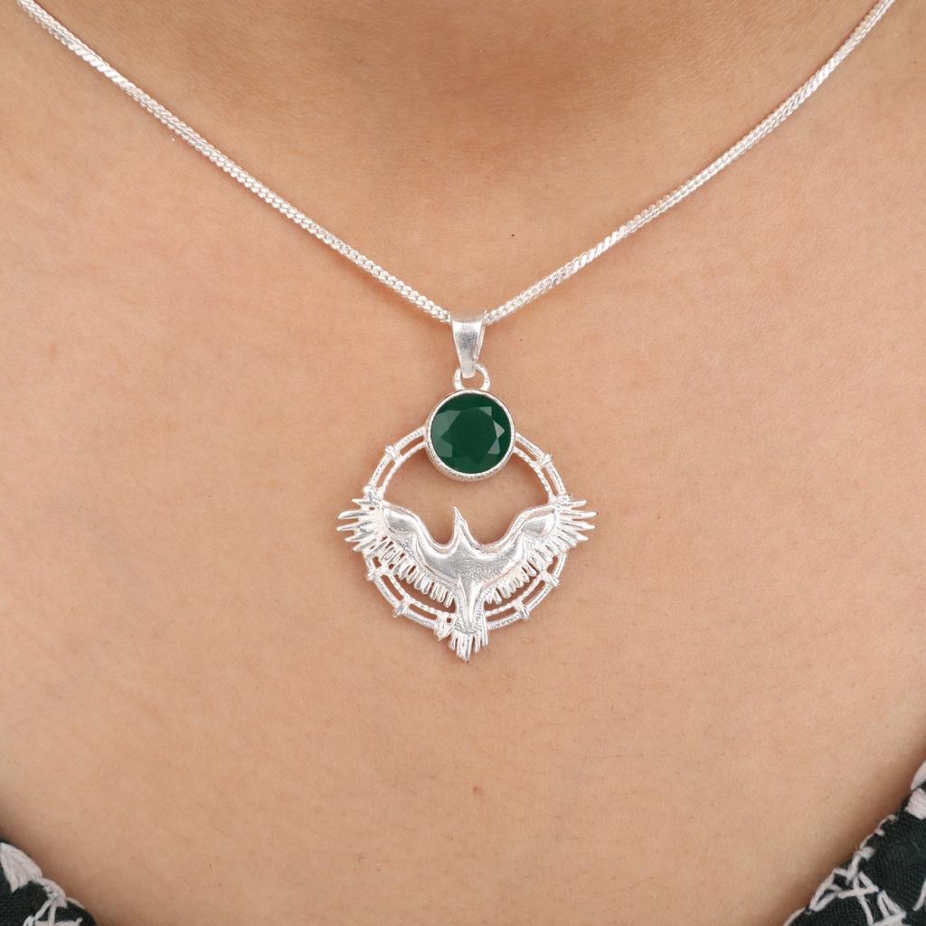 Green Onyx Gemstone 925 Sterling Silver Jewelry Designer Pendant 1.43" For Gift CP-38-18