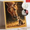 Horse and Cat Pearl Painting Kit with Frame Sparkling Bead Canvas Romantic Handmade Wall Decor for Animal Lover Gift for Women
