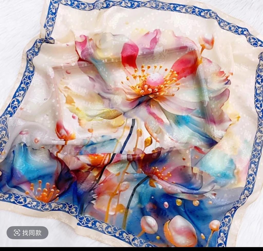 70X70 Spring, Summer And Autumn Square Scarf Silk Scarf Decoration Pastoral Tie-Dye Hair Cut Flower Scarf Headgear