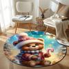 Christmas Teddy Bear Holding a Candy Cane With Gifts Round Rug, Red Green Cozy Style Design, Holiday Warmth, Soft Non-Slip Washable Area Mat