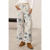 Herbst und Winter Damen lockere Jeans Blumenmuster Denim Neun-Punkt-Hose Weiter Bein Mittlere Taille Jeans