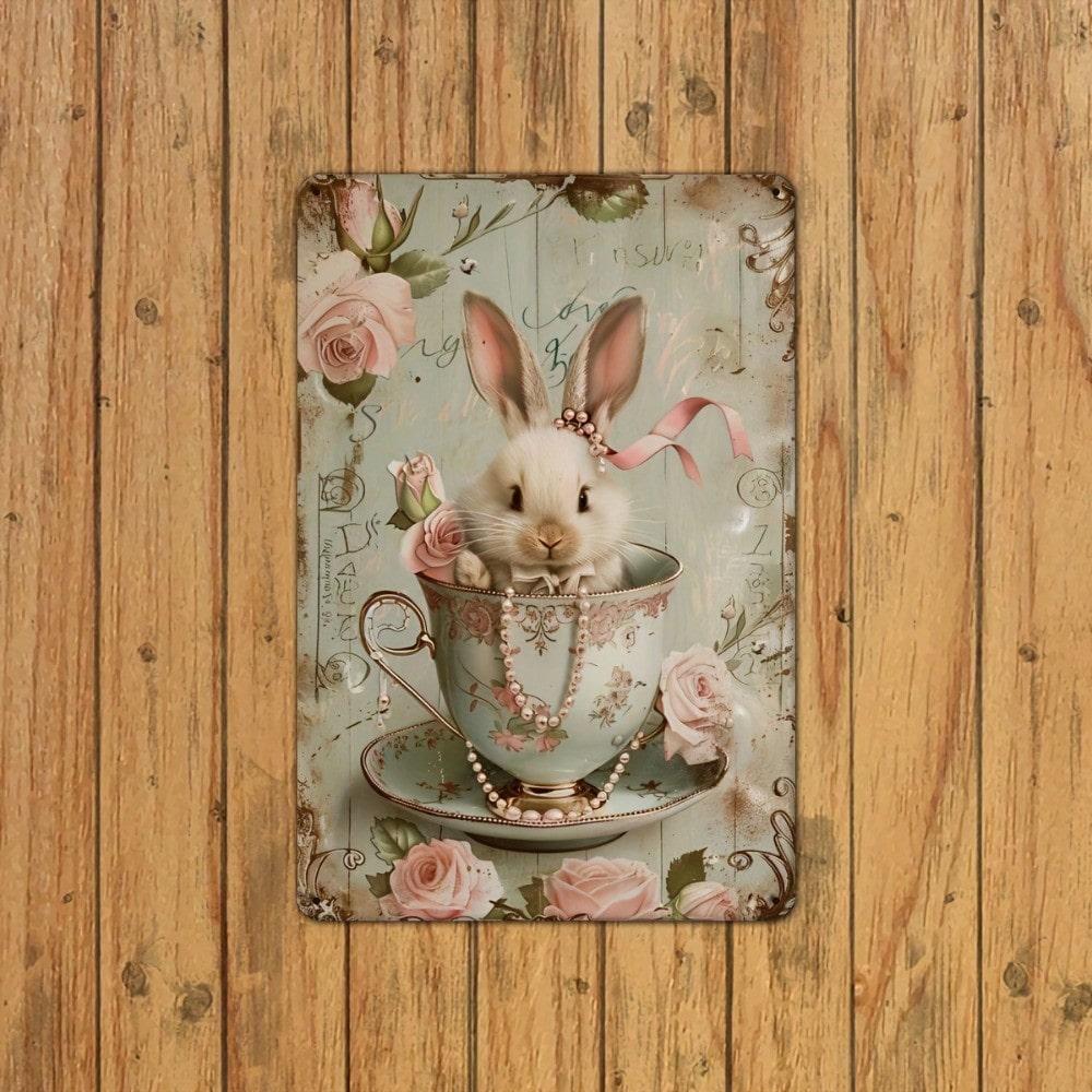 Metal Tin Sign Bunny Wall Art 8x12 Inch Vintage Home Decor Indoor Outdoor Hanging Plaque