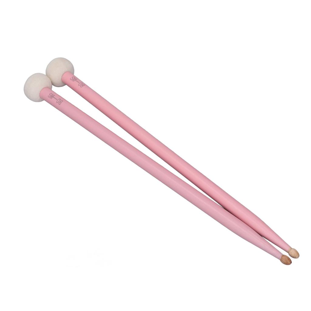 2Pcs Drum Mallet Felt Head Wooden Handle Non Slip Instrument Accessory Set Kit for Playing Pink