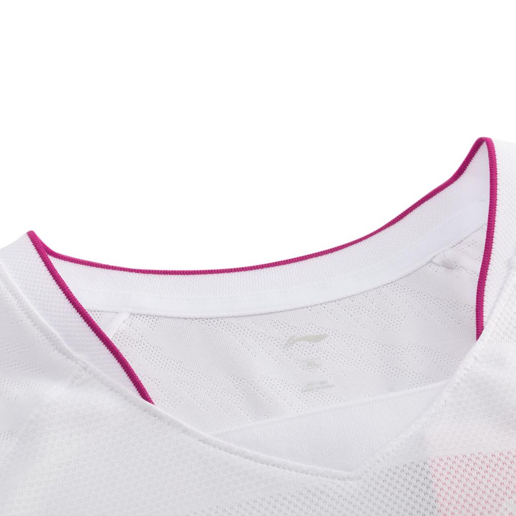 Li Ning Badminton Series V-Neck Pullover Comfortable Versatile Breathable Short Sleeve Badminton Shirt Unisex Tops Standard-White AAYU223-2