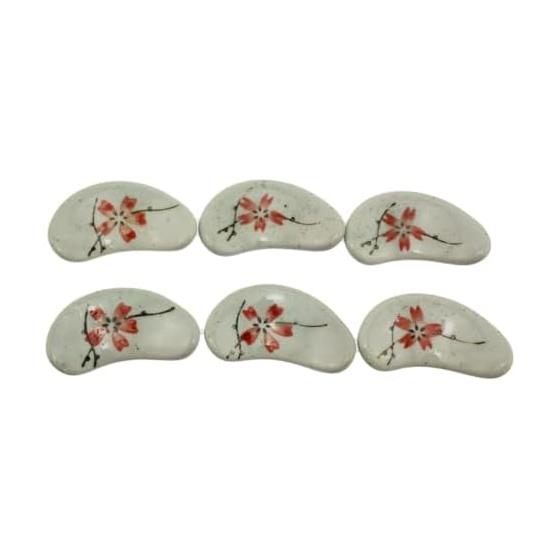 Speed Mao Cherry Blossom Simple Round Ceramic Chopstick Rests Cutlery 6 Piece Set White Japanese Modern Stylish 5.7cm x 3.5cm x 1.8cm
