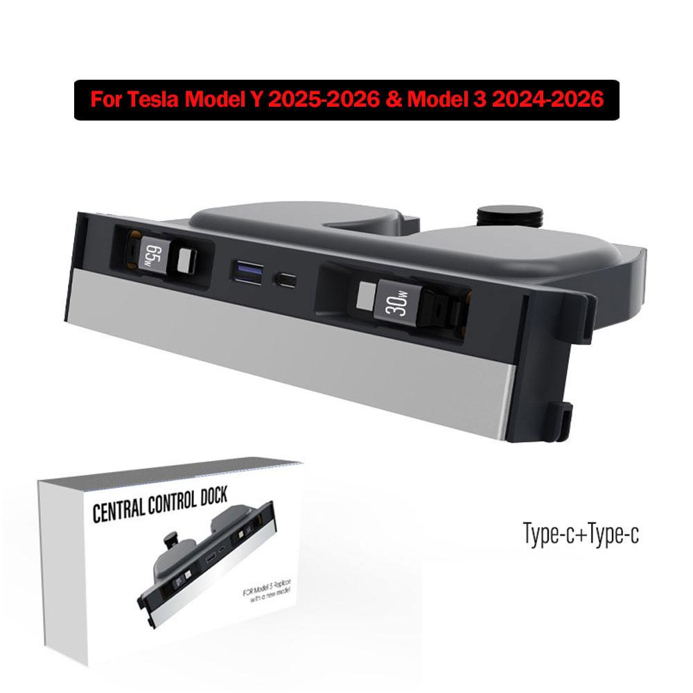 65W USB Hub for Tesla Model Y Juniper 2026 Fast Charger Model 3 Highland Charger Hub 4-Ports Retractable Phone Charger USB Hub