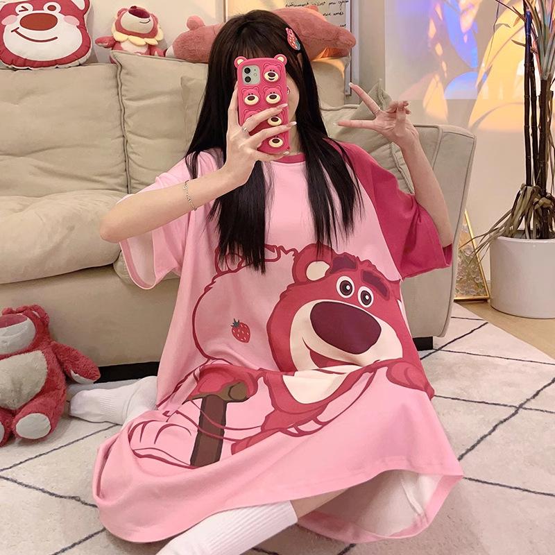 Pajamas Women's Summer Thin Pajamas Short Sleeves Large Size Fat Mm Medium and Long Pajamas Pajamas Loungewear
