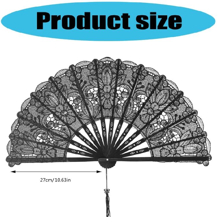 Compact Black Anime Fan Bamboo Folding Fan Costume Accessory Vintage Styles Lace For Everyday Carry