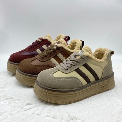 Thick Soled Velvet German Training Shoes for Women In Winter 2025  Retro Lace Up Sports and Leisure Board Shoes  Cotton Shoes