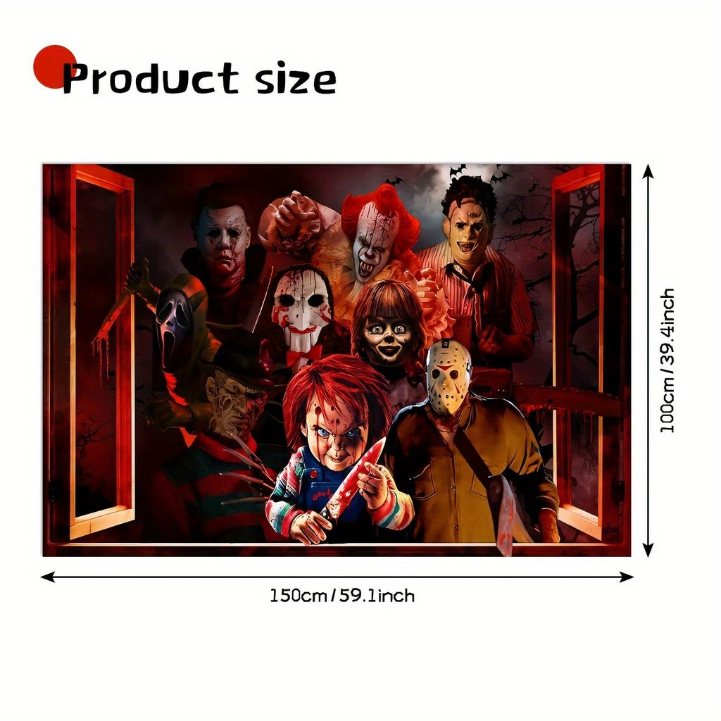 Halloween Horror Backdrop Banner Decorations, Fabric Scary Birthday Party Supplies Halloween Wall Window Poster Clings Covers De